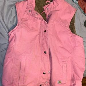 women’s pink carhartt vest with hood - size medium